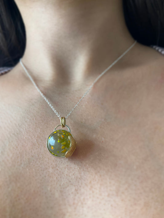 Marble Necklace: Vintage Marble + Sterling Silver + Brass • 22"