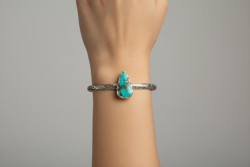 Elysia Cuff Bracelet: Turquoise + Sterling Silver