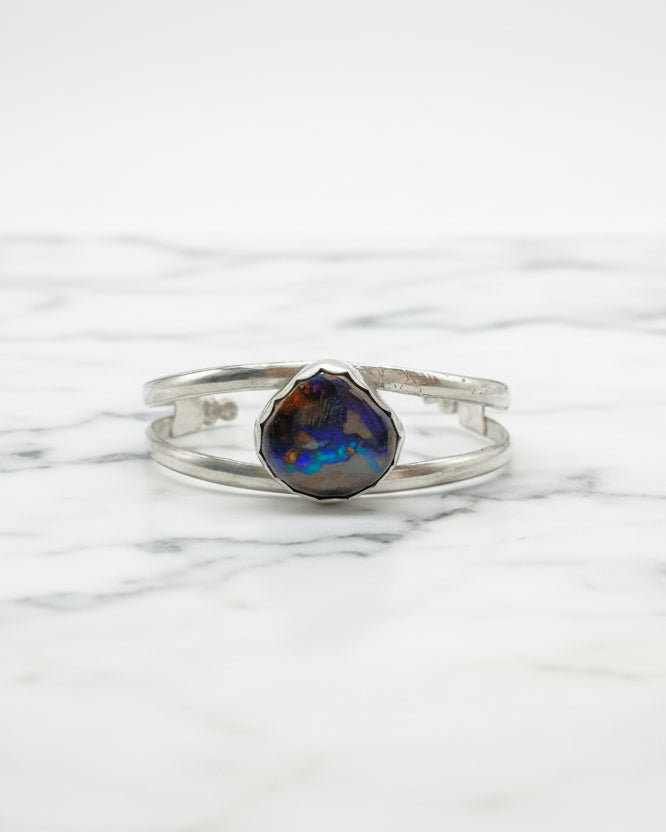 Avalon Cuff Bracelet: Australian Boulder Opal + Sterling Silver