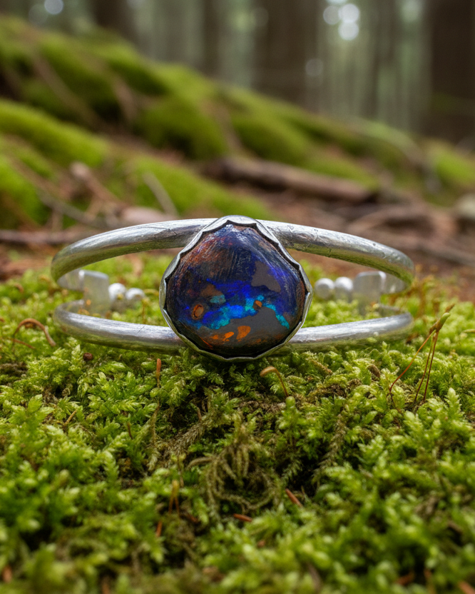 Avalon Cuff Bracelet: Australian Boulder Opal + Sterling Silver