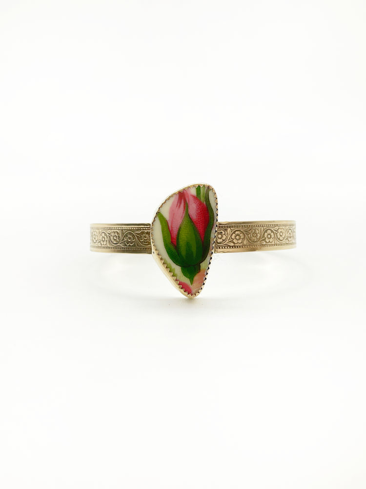 Roselle Cuff Bracelet: Antique Bone China + Brass