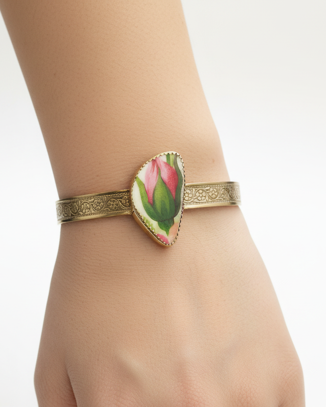 Roselle Cuff Bracelet: Antique Bone China + Brass