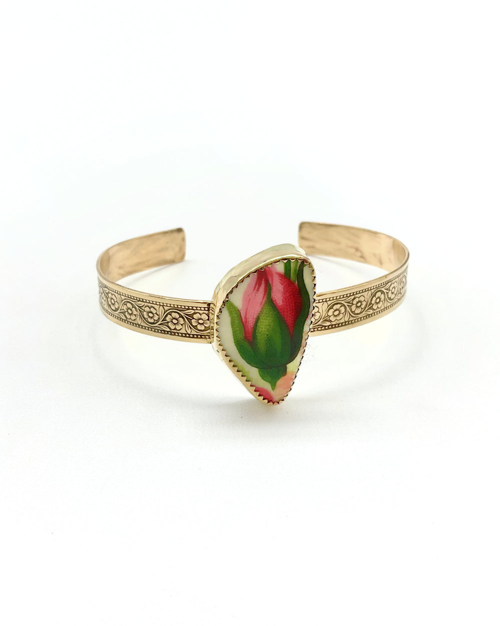 Roselle Cuff Bracelet: Antique Bone China + Brass