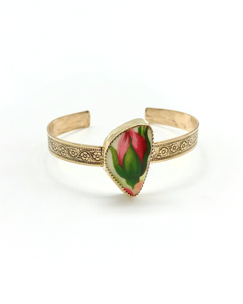 Roselle Cuff Bracelet: Antique Bone China + Brass