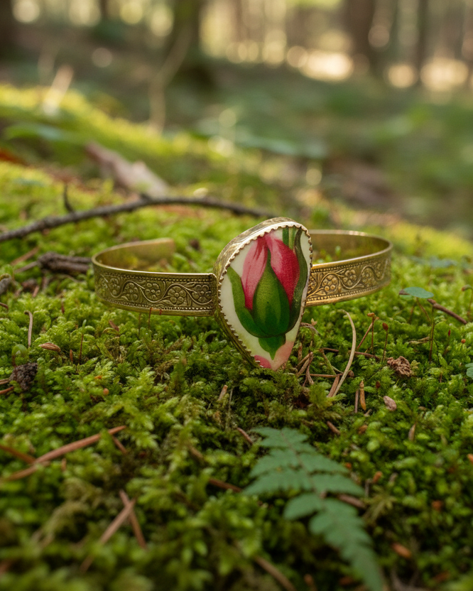 Roselle Cuff Bracelet: Antique Bone China + Brass