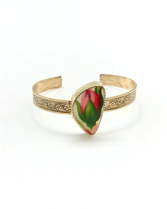 Roselle Cuff Bracelet: Antique Bone China + Brass