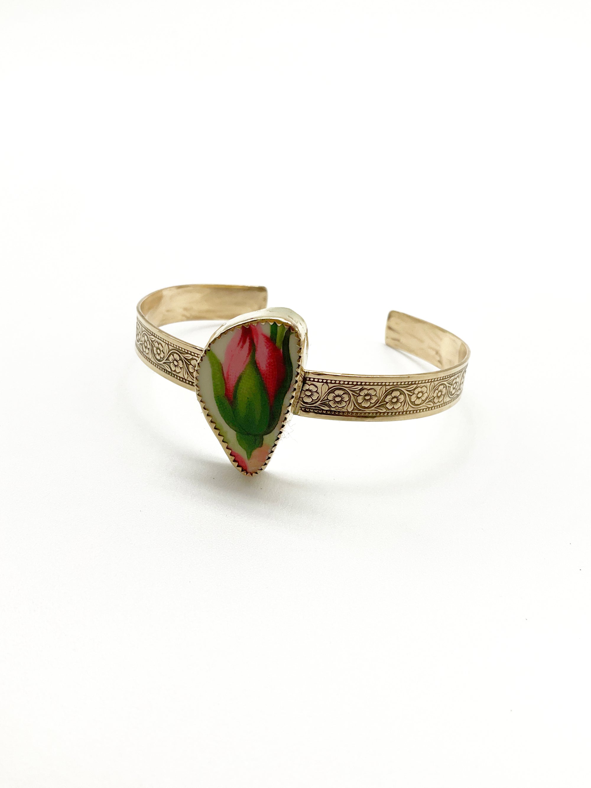 Roselle Cuff Bracelet: Antique Bone China + Brass