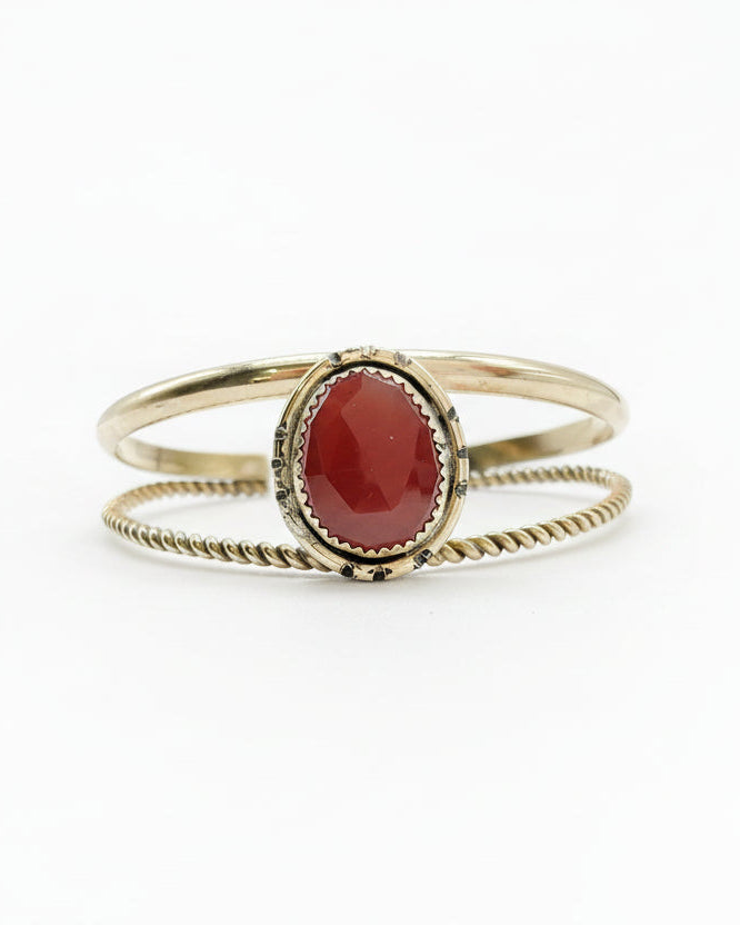 Tribal Cuff Bracelet: Red Onyx + Brass
