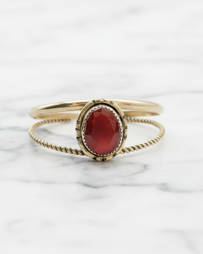 Tribal Cuff Bracelet: Red Onyx + Brass