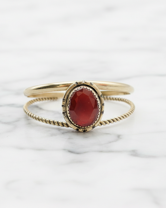 Tribal Cuff Bracelet: Red Onyx + Brass