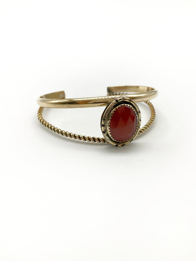 Tribal Cuff Bracelet: Red Onyx + Brass