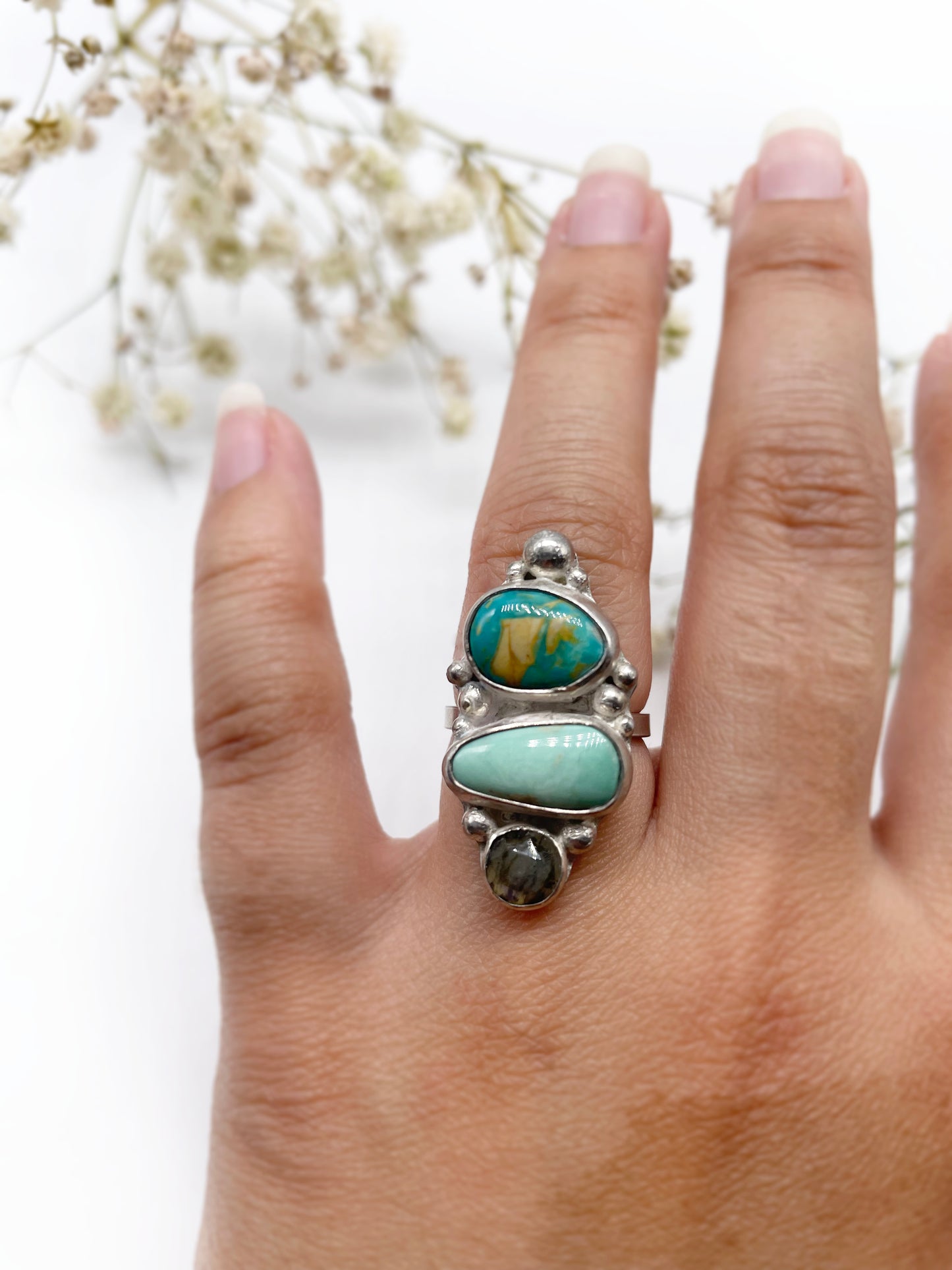 Hidden Springs Ring • Variscite + Turquoise + Labradorite + Sterling Silver • Choose Your Size