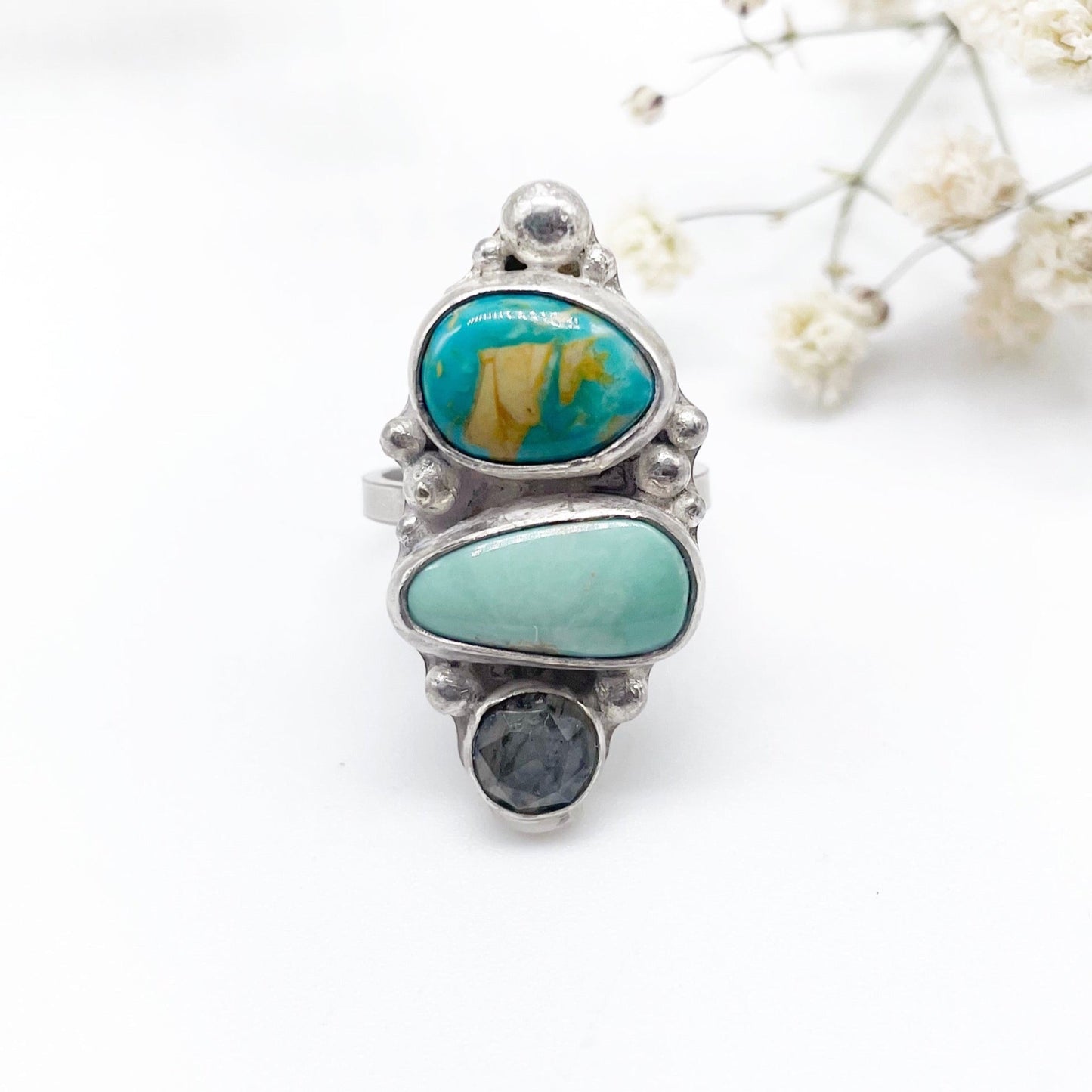 Hidden Springs Ring • Variscite + Turquoise + Labradorite + Sterling Silver • Choose Your Size