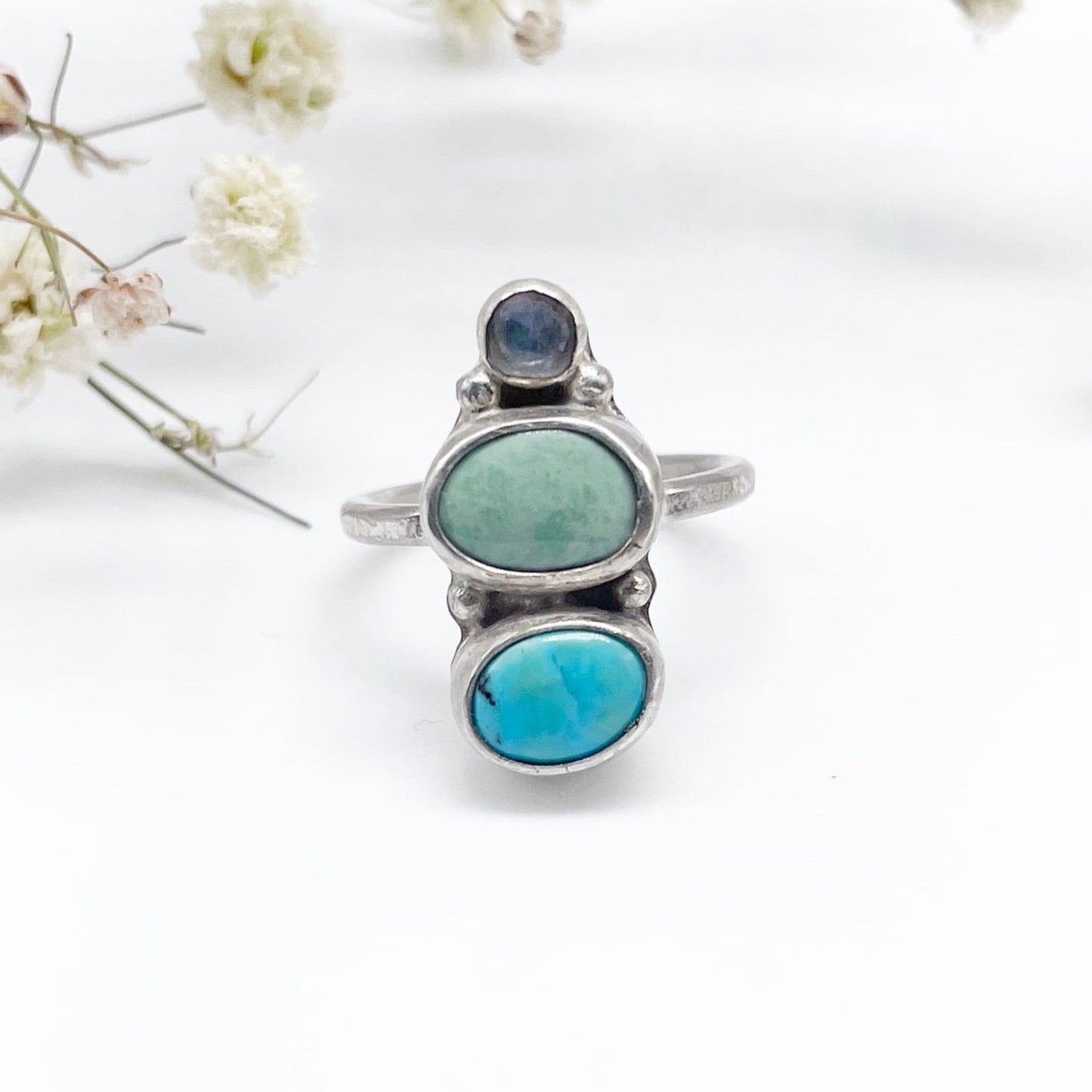 Lush Ring • Variscite + Turquoise + Labradorite + Sterling Silver • Choose Your Size