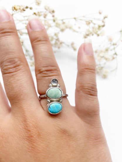 Lush Ring • Variscite + Turquoise + Labradorite + Sterling Silver • Choose Your Size