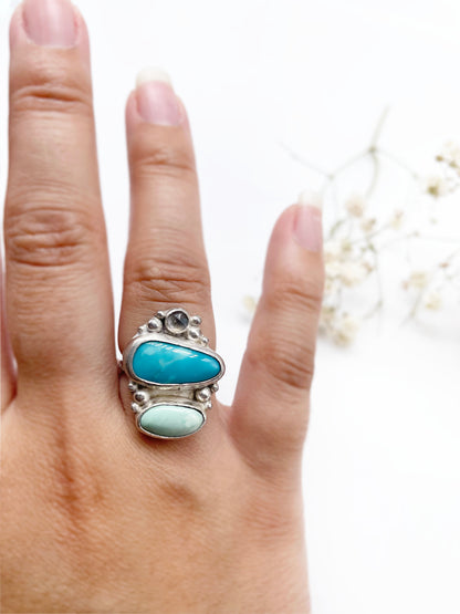 Paradise Ring • Variscite + Turquoise + Labradorite + Sterling Silver • Choose Your Size