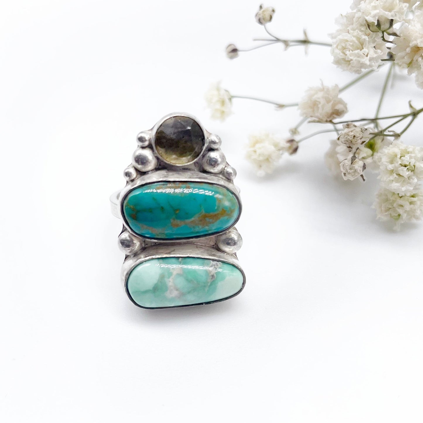 Ripples Ring • Variscite + Turquoise + Labradorite + Sterling Silver • Choose Your Size