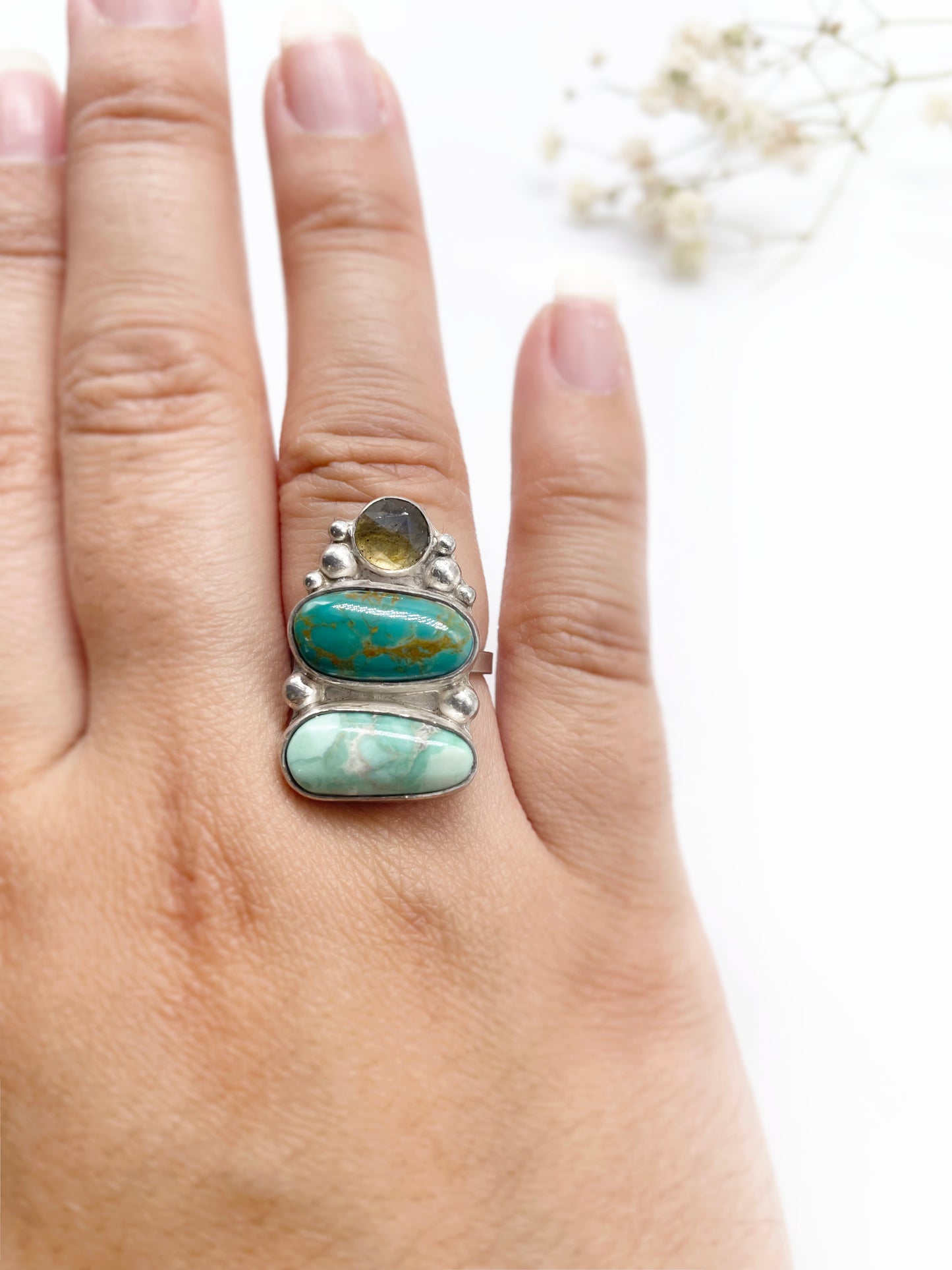 Ripples Ring • Variscite + Turquoise + Labradorite + Sterling Silver • Choose Your Size