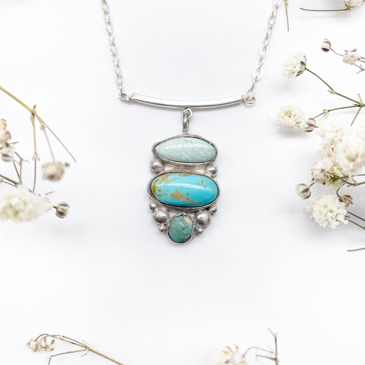 Dew Necklace • Turquoise + Variscite + Sterling Silver • 14"