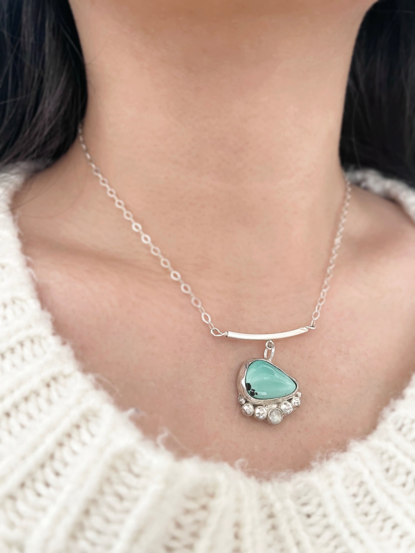 Lagoon Necklace • Turquoise + Labradorite + Sterling Silver • 14"