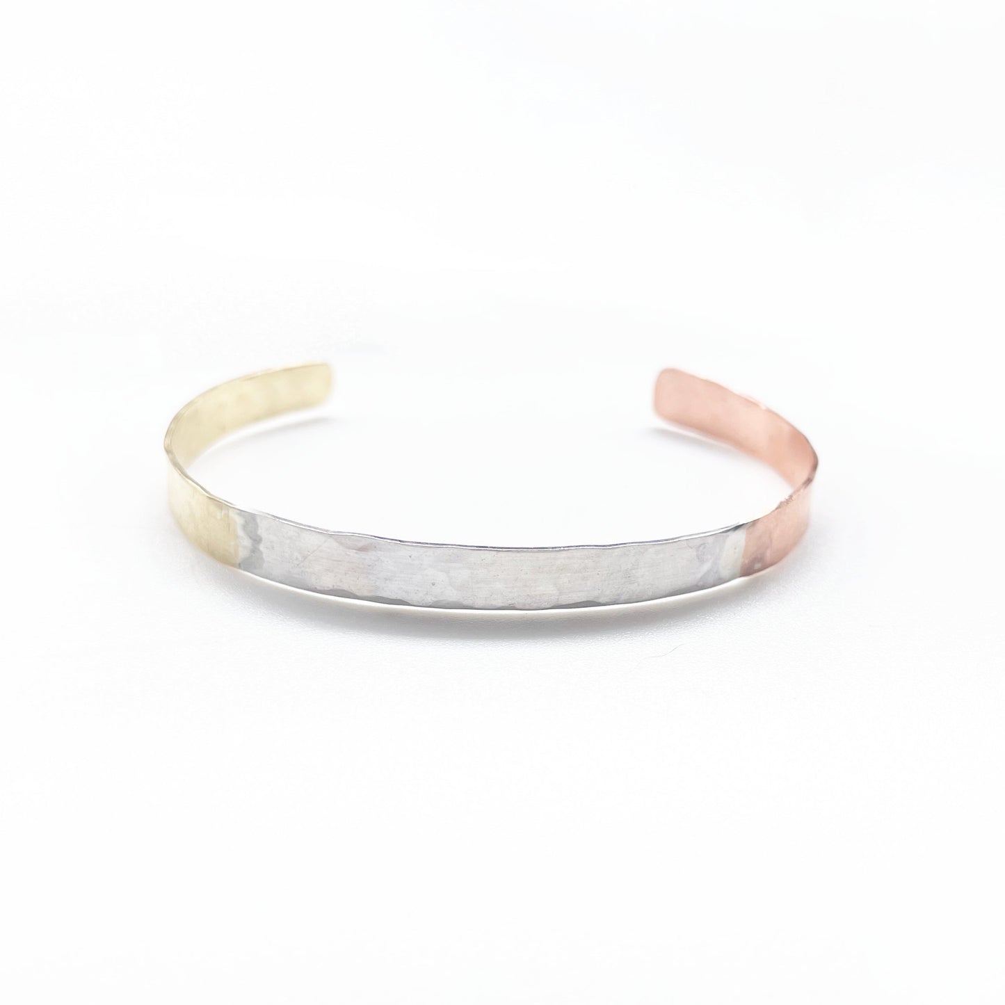 3-Toned Hammered Cuff | Sterling Silver + Gold Brass + Copper