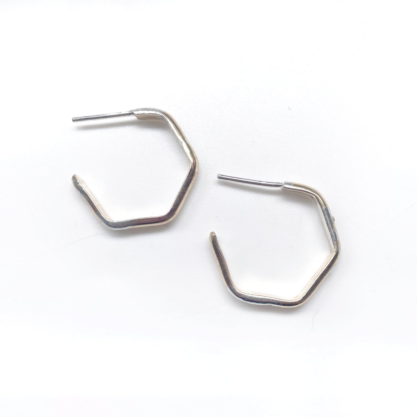 Silver Splattered Hexagon Earrings | Gold Brass + Silver