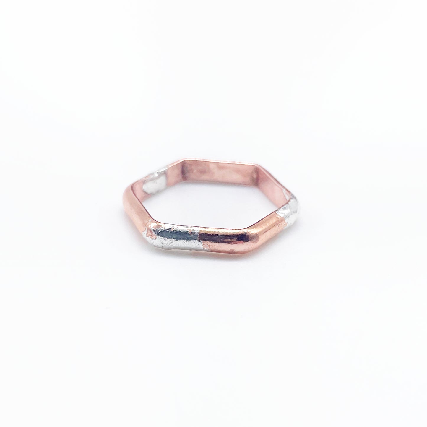 Silver Splatted Hexagon Ring | Copper + Silver | Made to Size