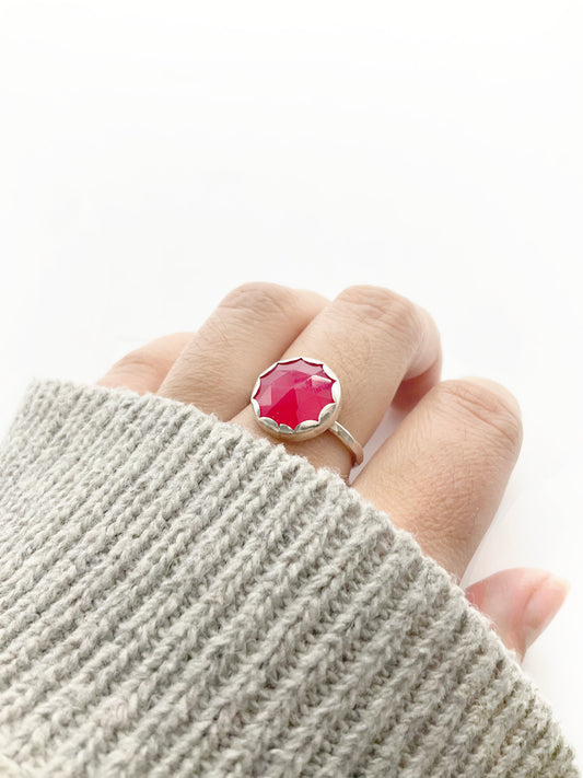 Wild Zinnia Ring: Pink Chalcedony + Sterling Silver • Size 7