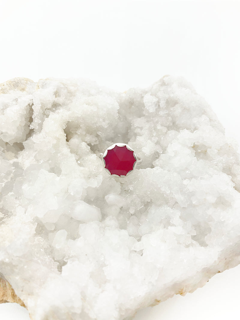 Wild Zinnia Ring: Pink Chalcedony + Sterling Silver • Size 7