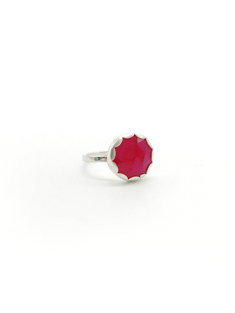 Wild Zinnia Ring: Pink Chalcedony + Sterling Silver • Size 7