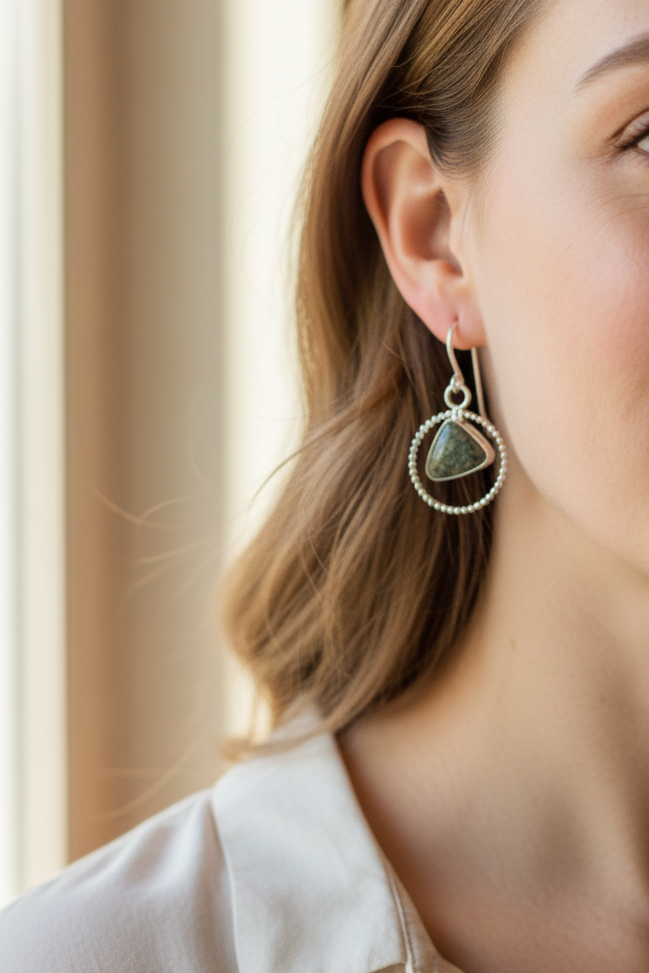 Serpent Earrings: Sterling Silver + Damale Turquoise