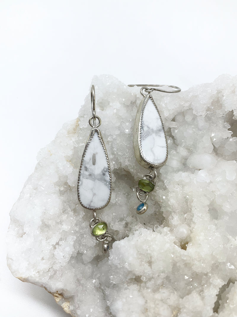 Sunkissed Earrings: Sterling Silver + Howlite + Peridot + Blue Chalcedony