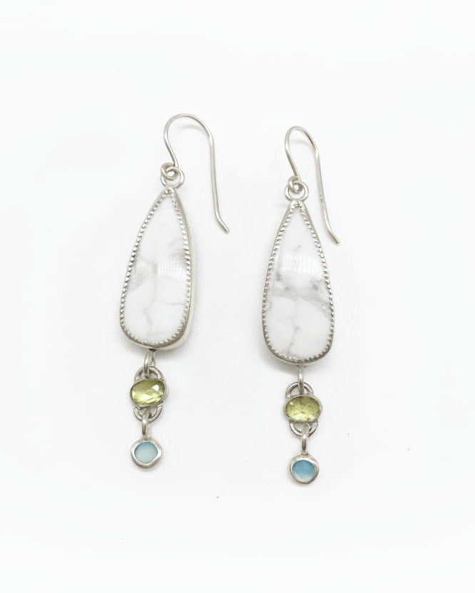 Sunkissed Earrings: Sterling Silver + Howlite + Peridot + Blue Chalcedony
