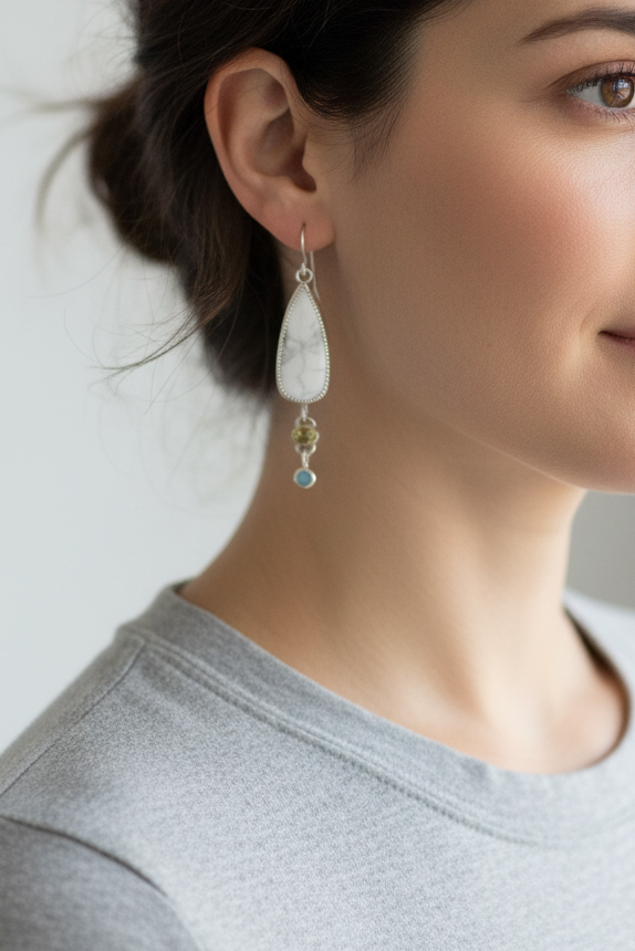 Sunkissed Earrings: Sterling Silver + Howlite + Peridot + Blue Chalcedony