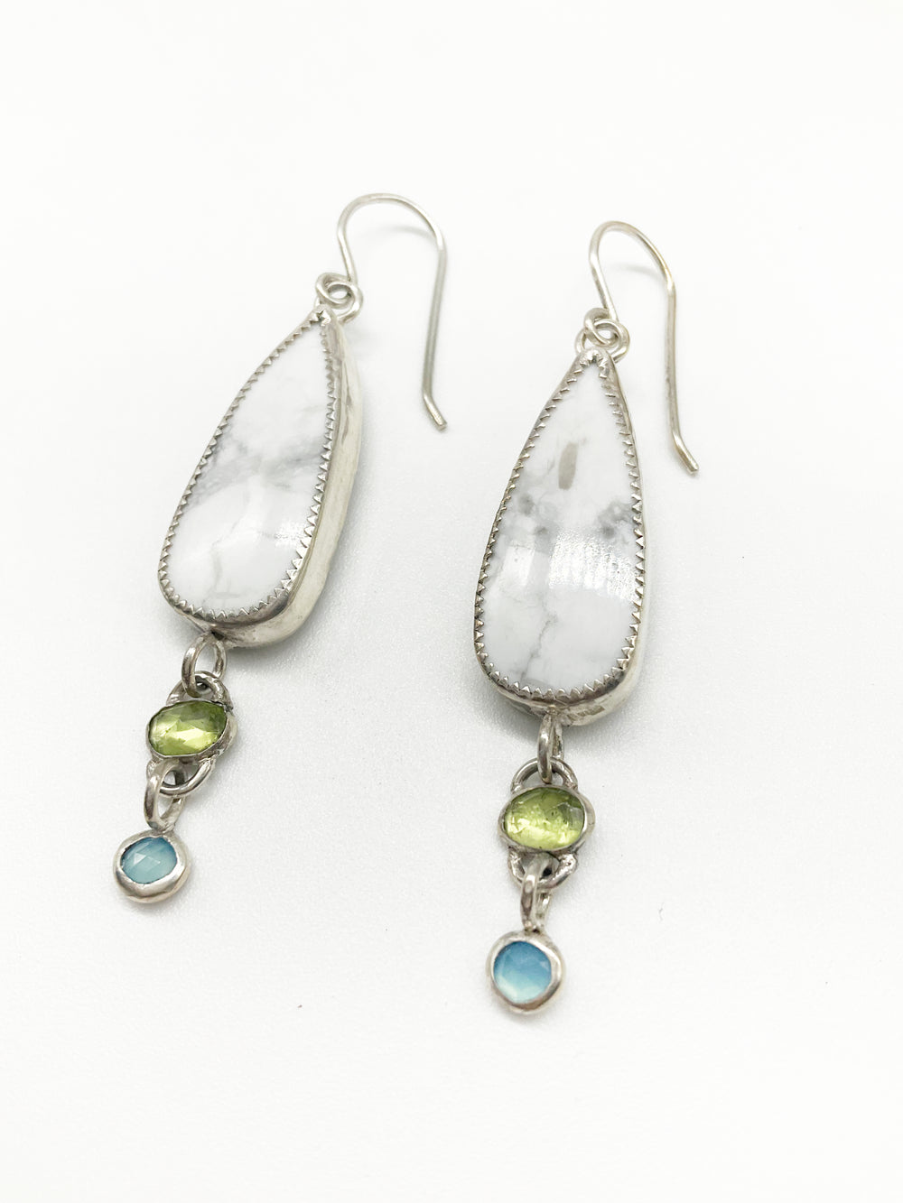 Sunkissed Earrings: Sterling Silver + Howlite + Peridot + Blue Chalcedony