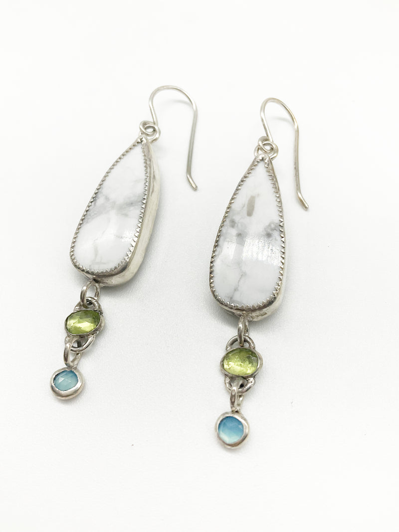 Sunkissed Earrings: Sterling Silver + Howlite + Peridot + Blue Chalcedony