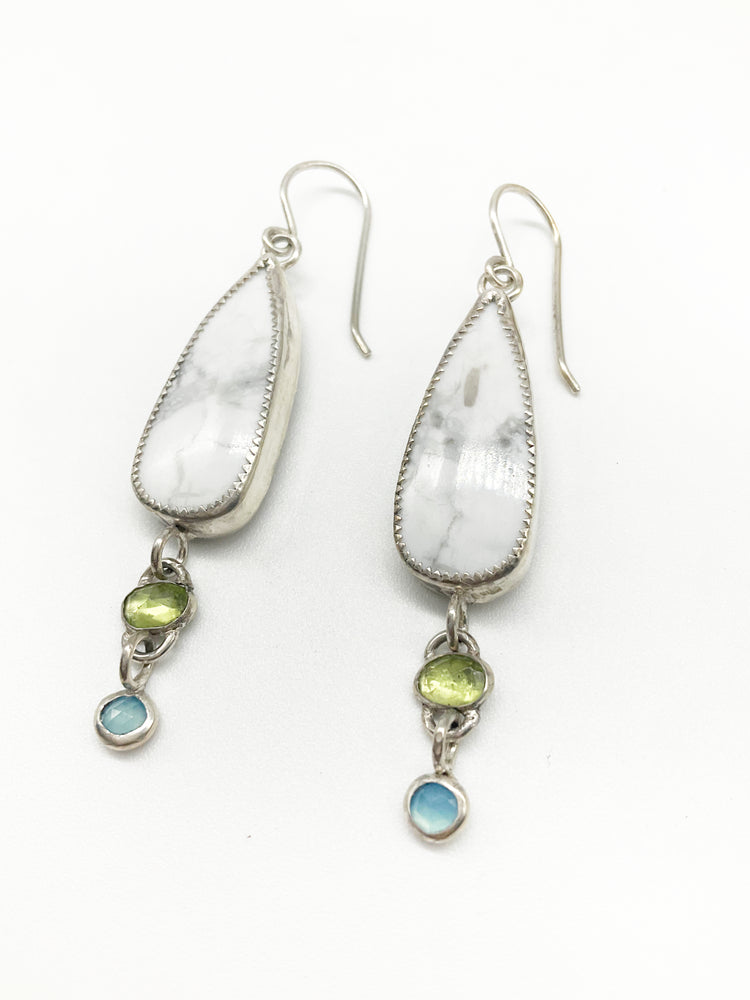Sunkissed Earrings: Sterling Silver + Howlite + Peridot + Blue Chalcedony