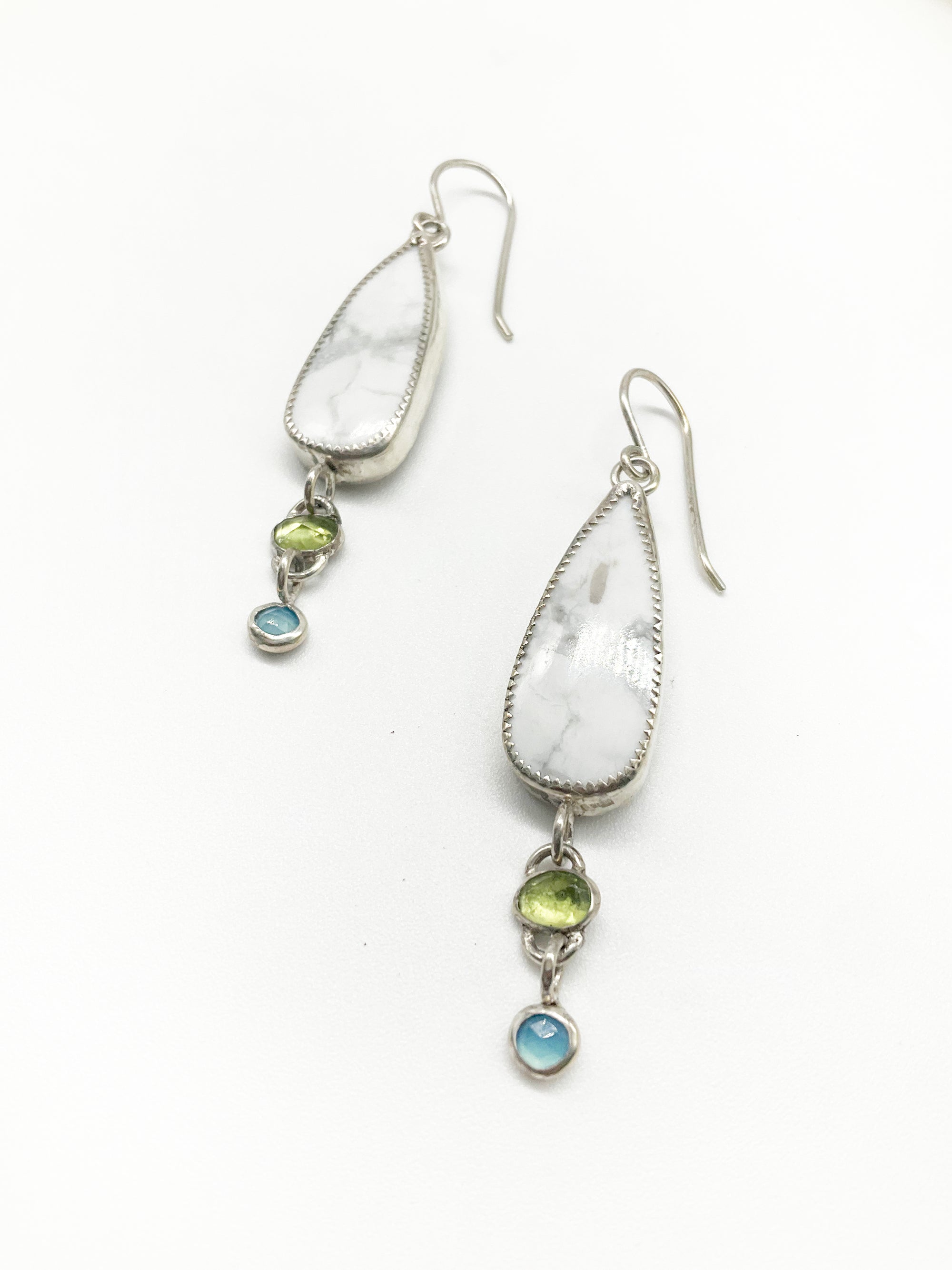 Sunkissed Earrings: Sterling Silver + Howlite + Peridot + Blue Chalcedony