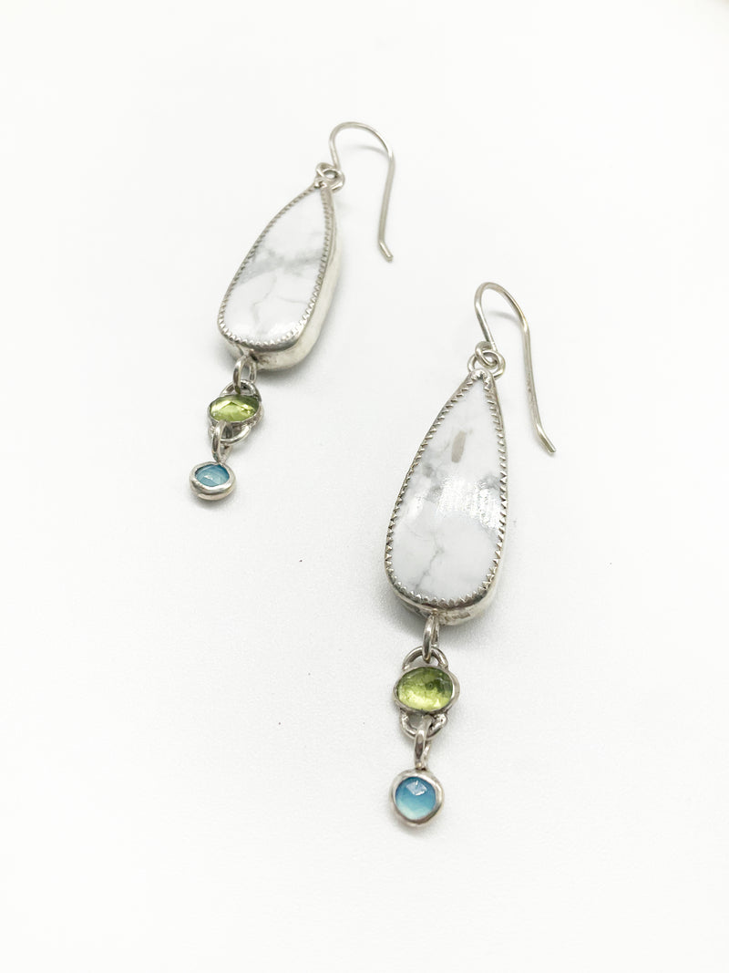 Sunkissed Earrings: Sterling Silver + Howlite + Peridot + Blue Chalcedony