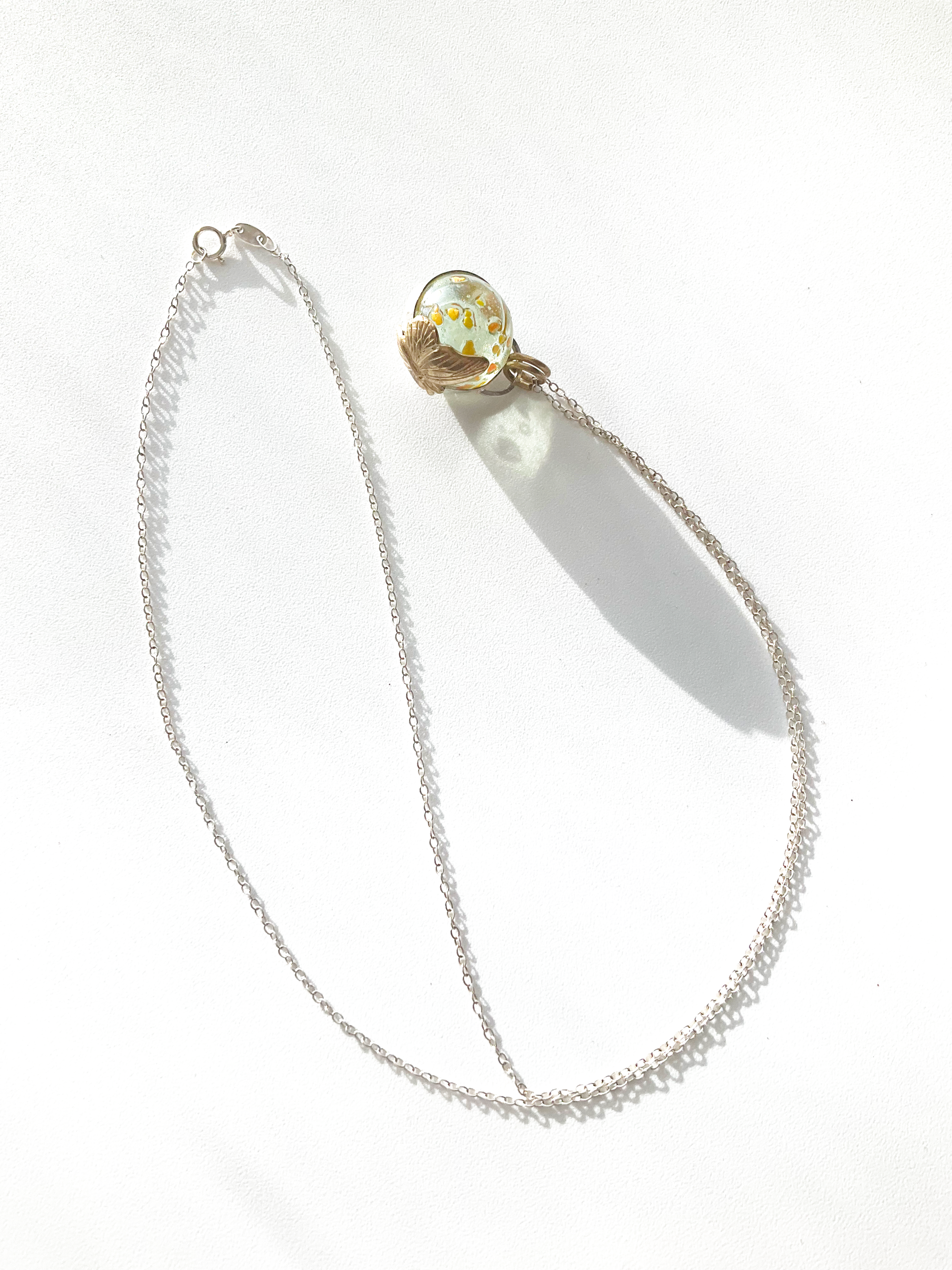 Marble Necklace: Vintage Marble + Sterling Silver + Brass • 22"