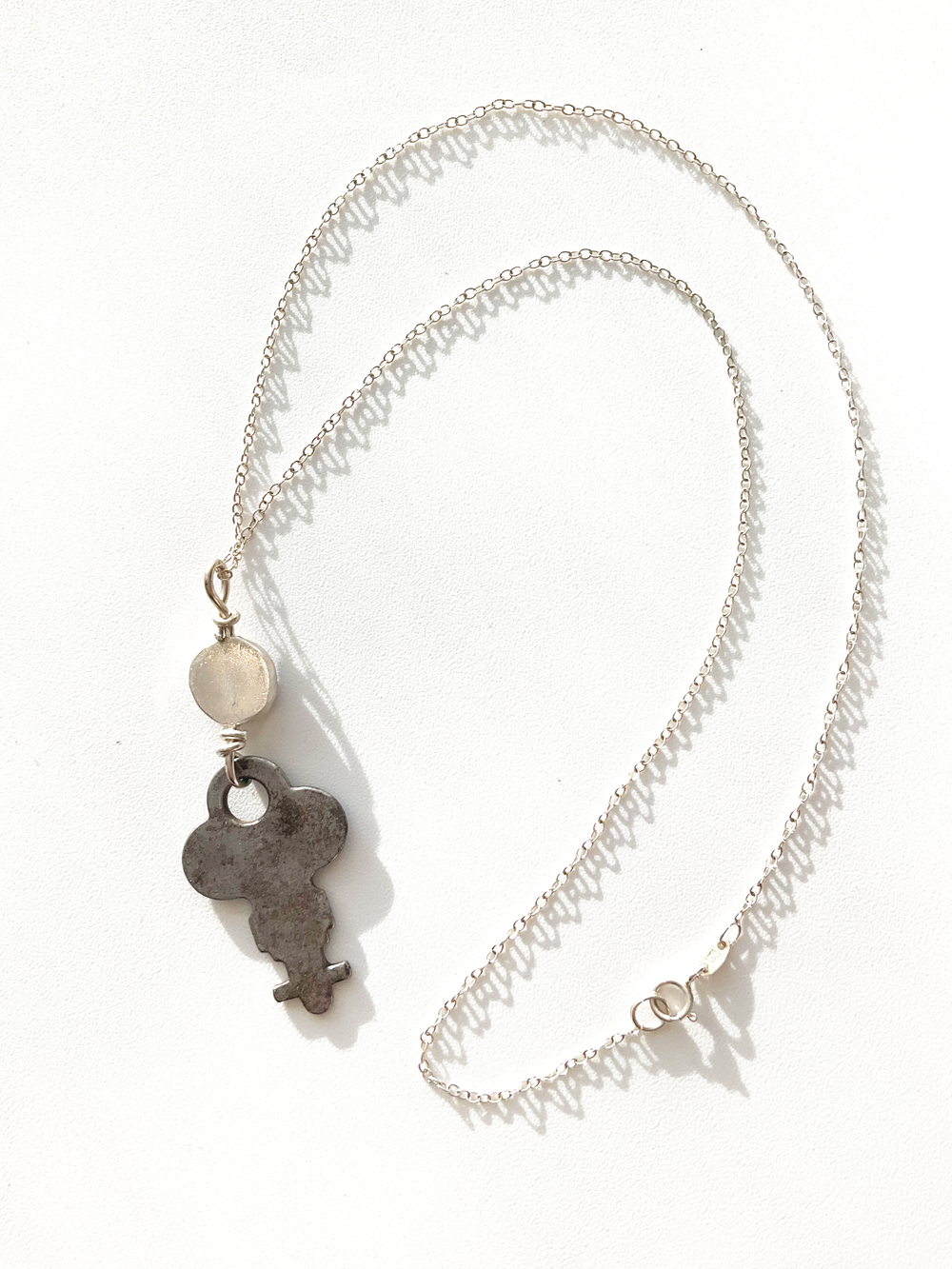 Skeleton Key Necklace: Antique Skeleton Key + Iolite + Sterling Silver • 16"