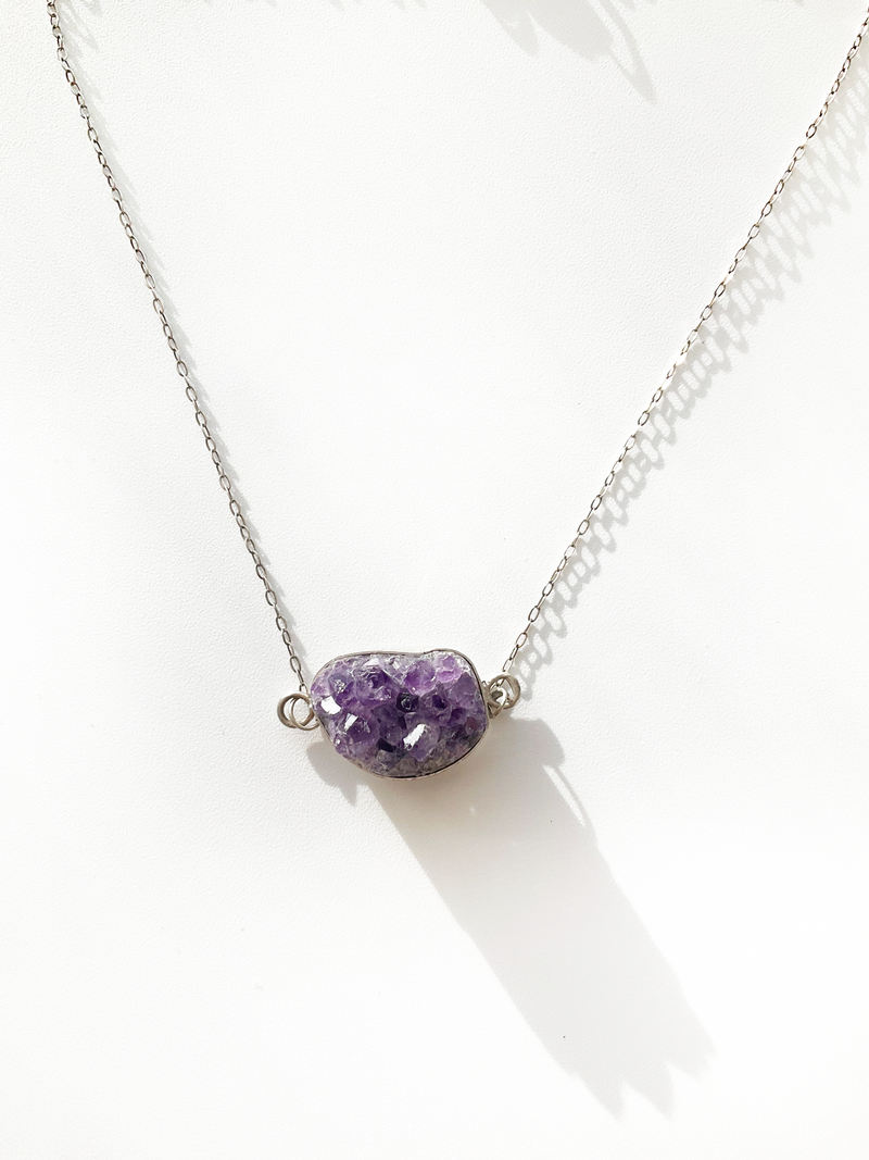 Crystals Necklace ◇ Amethyst Cluster + Sterling Silver ◇ 14"
