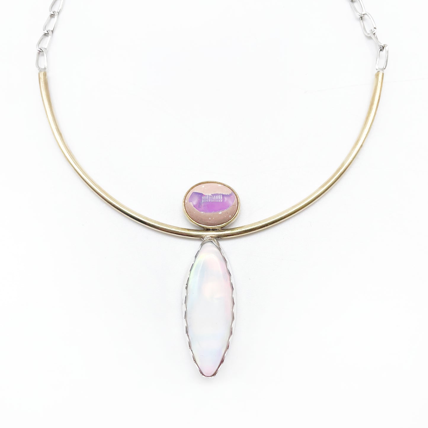 Galactic Grace Necklace: Galaxy Opal + Aurora Opal + Sterling Silver + Brass, 15"