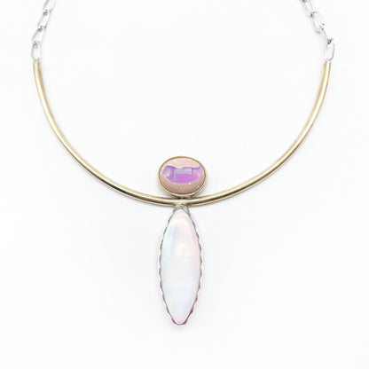 Galactic Grace Necklace: Galaxy Opal + Aurora Opal + Sterling Silver + Brass, 15"