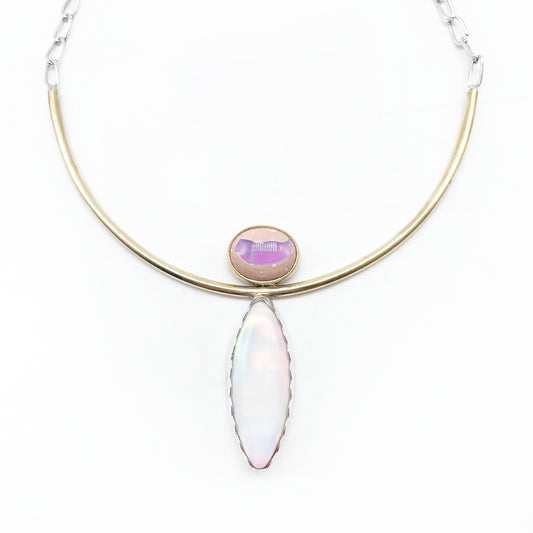 Galactic Grace Necklace: Galaxy Opal + Aurora Opal + Sterling Silver + Brass, 15"