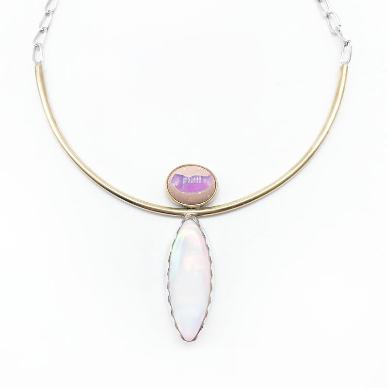 Galactic Grace Necklace: Galaxy Opal + Aurora Opal + Sterling Silver + Brass, 15"