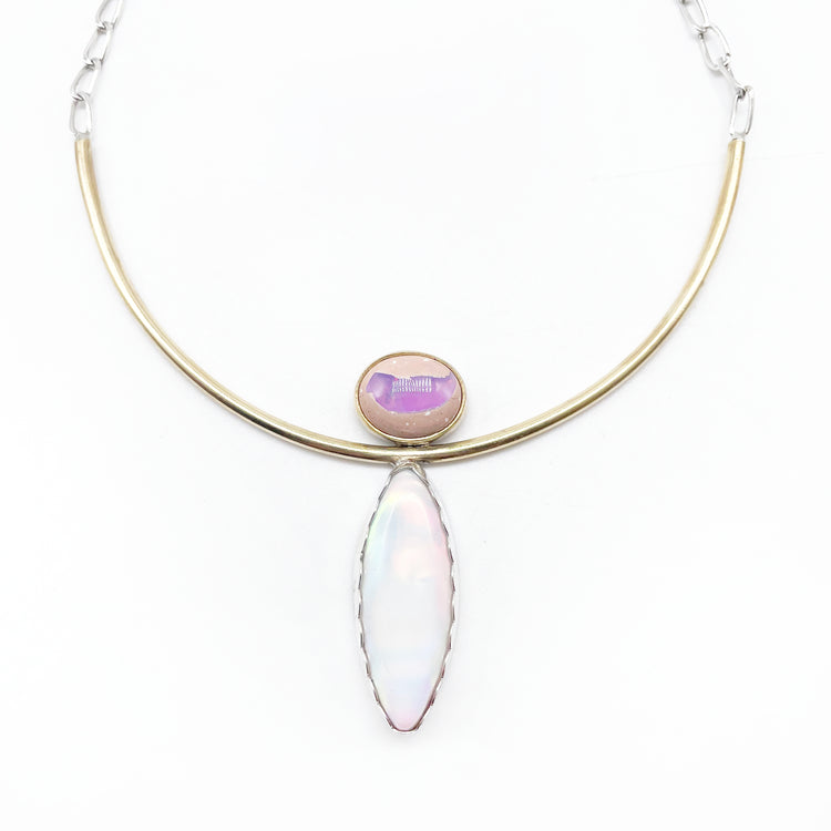 Galactic Grace Necklace: Galaxy Opal + Aurora Opal + Sterling Silver + Brass, 15"