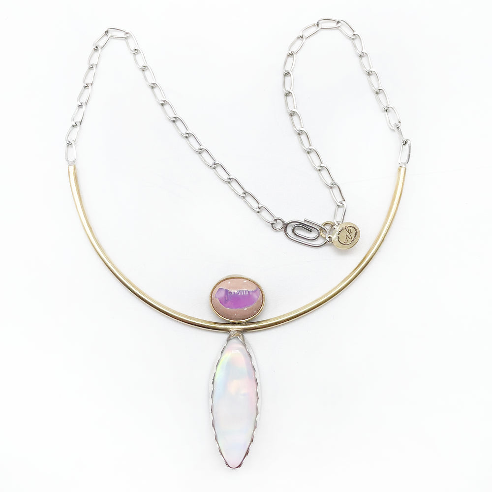 Galactic Grace Necklace: Galaxy Opal + Aurora Opal + Sterling Silver + Brass, 15"