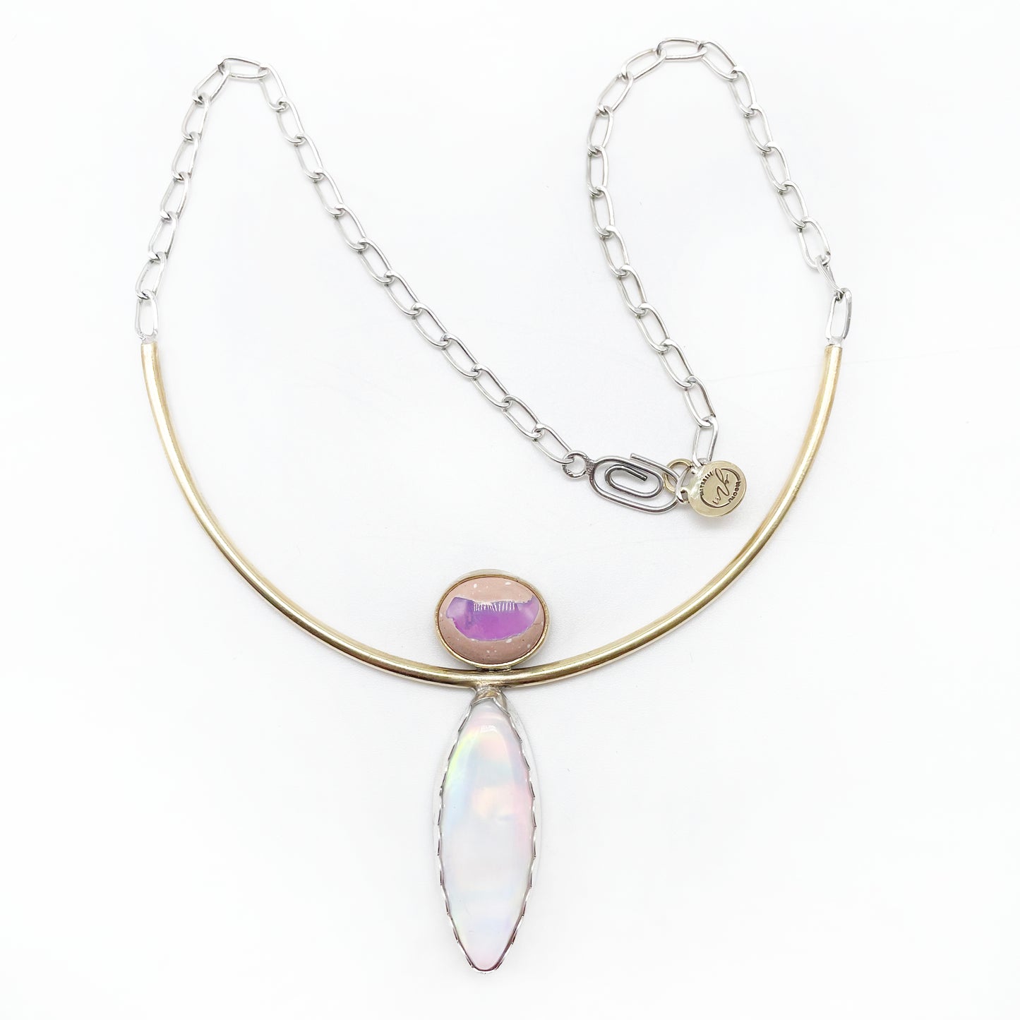 Galactic Grace Necklace: Galaxy Opal + Aurora Opal + Sterling Silver + Brass, 15"