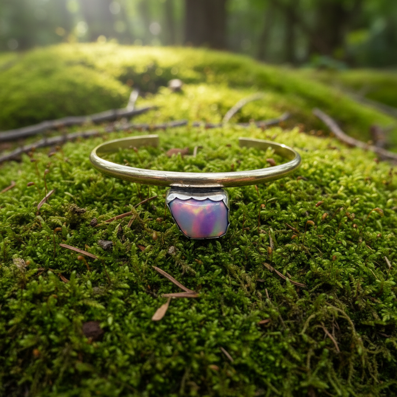 Nebula Cuff Bracelet: Aurora Opal + Sterling Silver + Brass